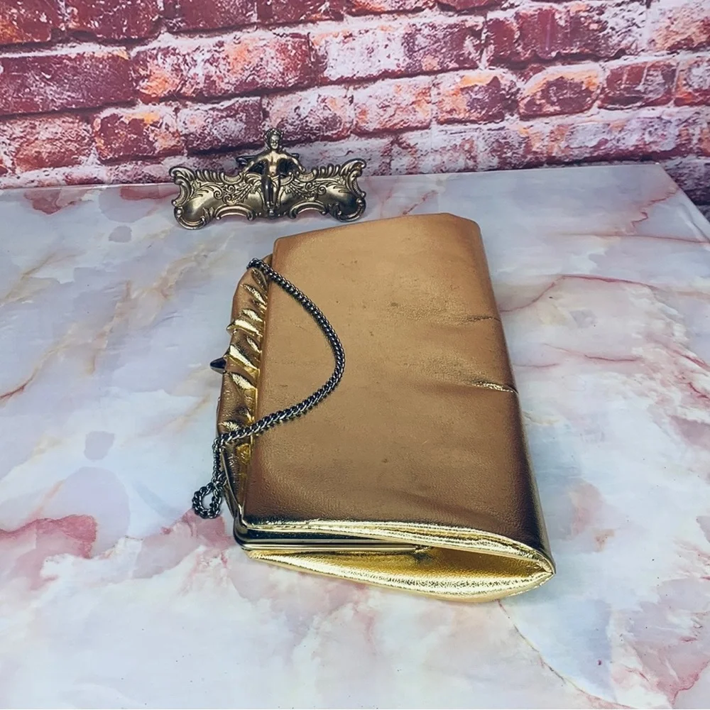 Vintage Gold Lame Convertible Framed Clutch Evening Bag